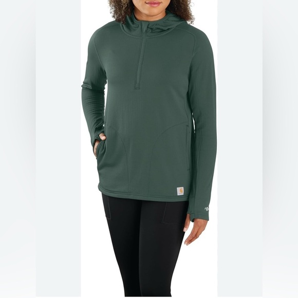 Carhartt Tops - 🆕Carhartt Women's Forest Green Force Relax Fit Half Zip Hooded T-Shirt S🆕